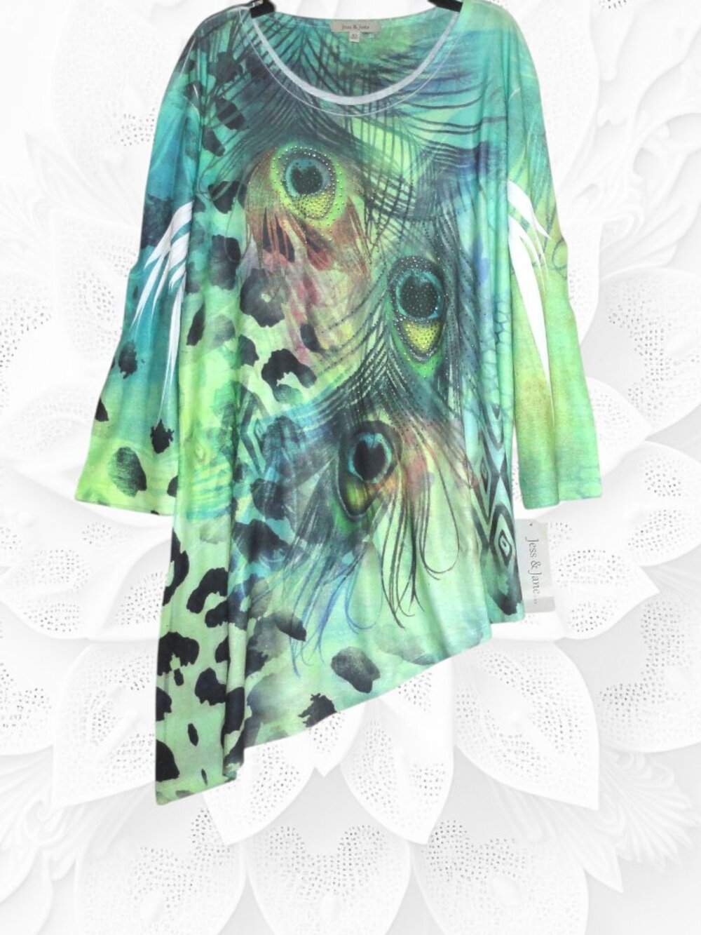 Jess & Jane XL Embellished Peacock Tunic Top - NWT